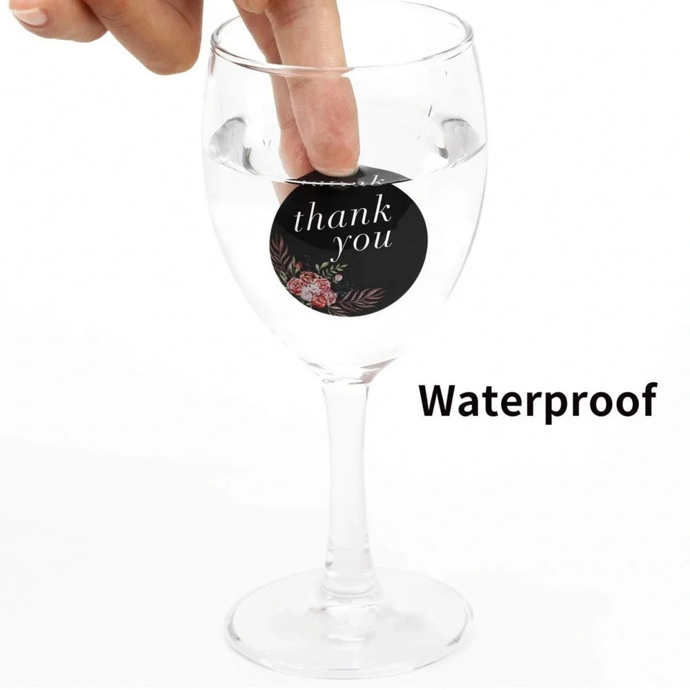 Any 2/$20! One Roll of 500 Black Floral 1.5” Thank You Stickers - Picture 5 of 7